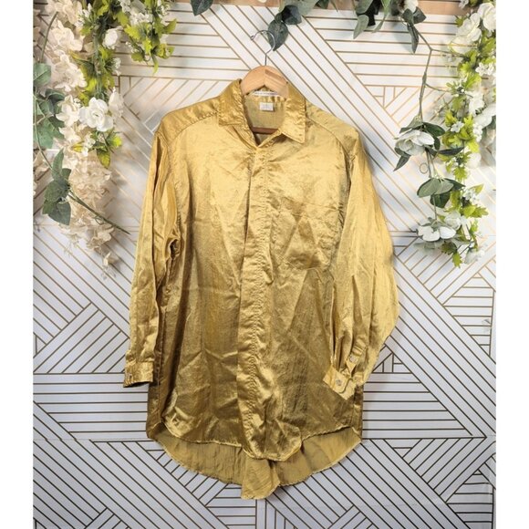 Anne Pinkerton VTG Womens Gold Crinkle Textured Blouse MADE IN JAPAN Size 8 - Picture 1 of 6